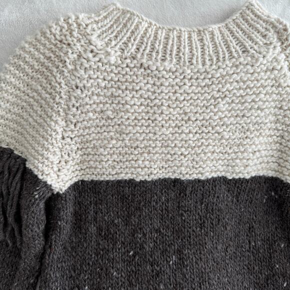 Handmade Alpaca Wool Sweater M/L Fringe Hand Knit Boho Artisan Peru Eco Undyed - Picture 7 of 16